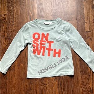 Bonpoint Long Sleeve Shirt - Light Green with orange Print